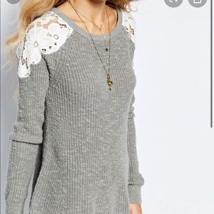 Hollister Grey Lace Shoulder Sweater